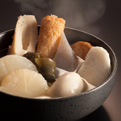 Oden A veritable hodgepodge of vegetables, meats, and seafood simmered in a light fish broth for literally days upon end.